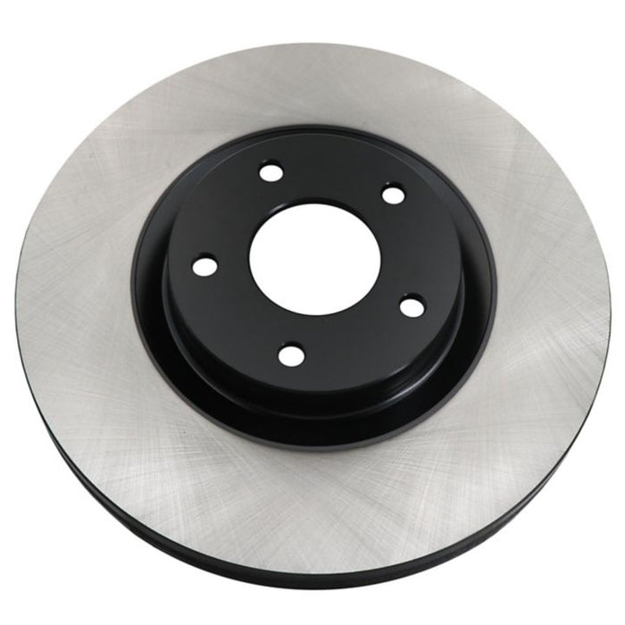 A single, shiny, metallic C07848 ProSeries OE+ Brake Rotor with a black center and multiple lug holes, isolated on a white background.