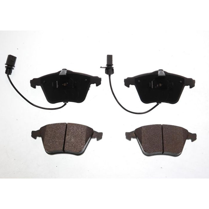Four BFD1111SM ProSeries OE Brake Pads with two wired sensors on a white background.