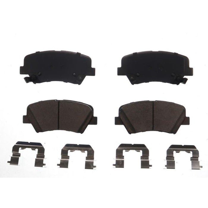 Two rows of BFD1543CR ProSeries OE Brake Pads, each consisting of four brake pads and four metal clips, arranged on a white background.