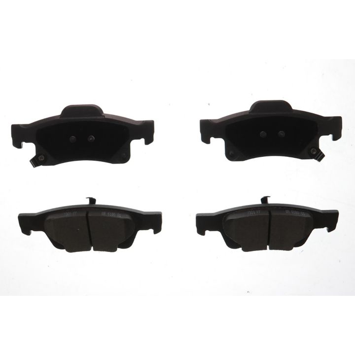 Four BFD1498CR ProSeries OE Brake Pads in black are displayed against a plain white background, shown from front and top angles.