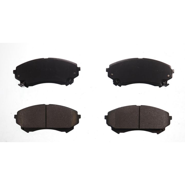The BFD1331ASM ProSeries OE Brake Pads are displayed on a white background, featuring four black brake pads: two with shiny surfaces on top and two displaying textured friction surfaces below.