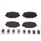 Set of four BFD1596CR ProSeries OE black brake pads with eight accompanying metal clips on a white background.