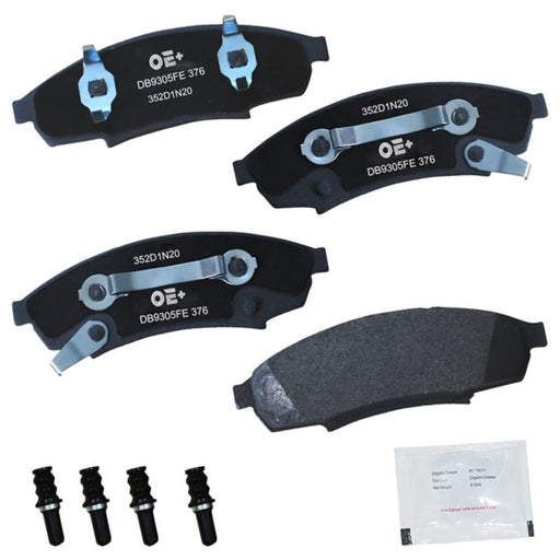 Four MMS376 ProSeries OE+ Brake Pads and installation hardware on a white background.