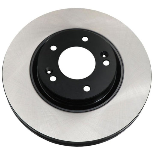 A C80376 ProSeries OE+ Brake Rotor featuring a sleek black and silver design with multiple symmetrically arranged holes around the center.