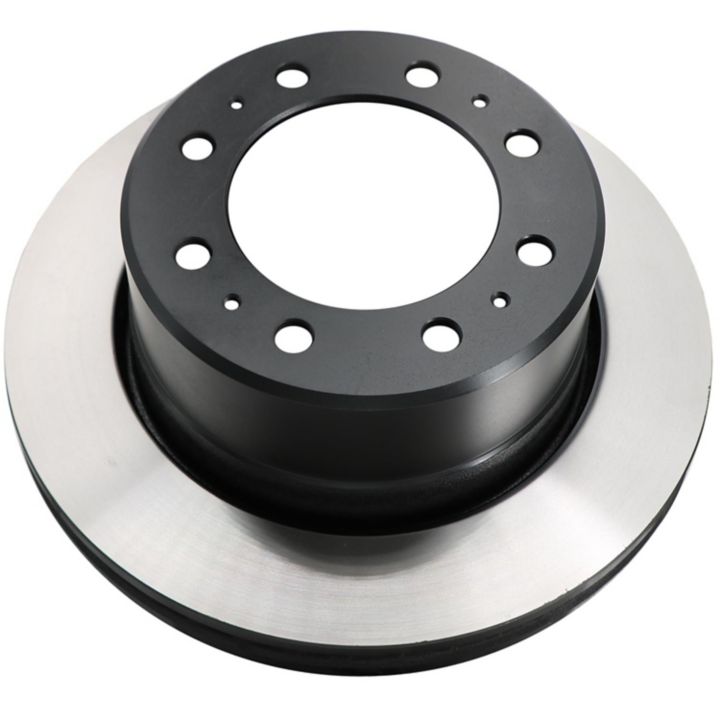 Close-up of the C80310 ProSeries OE+ Brake Rotor, featuring a metallic design with multiple holes around the center, on a white background.