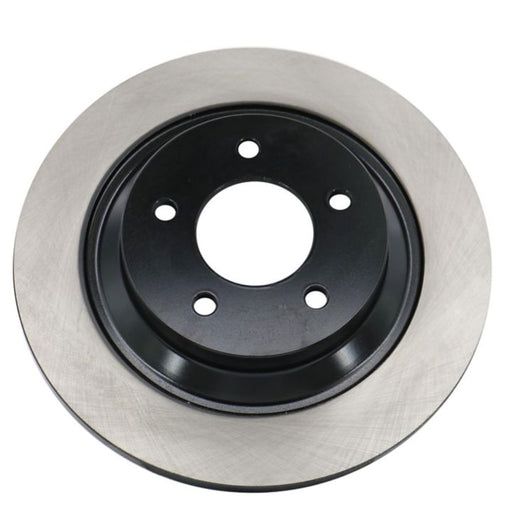 Close-up of the C26564 ProSeries OE+ Brake Rotor featuring a sleek brake disc with five bolt holes, a silver outer rim, and a black center.