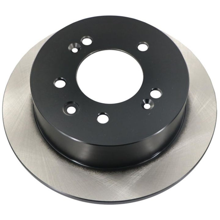 The C80016 ProSeries OE+ Brake Rotor is a circular car brake rotor with a black center and silver outer edge, featuring multiple mounting holes.