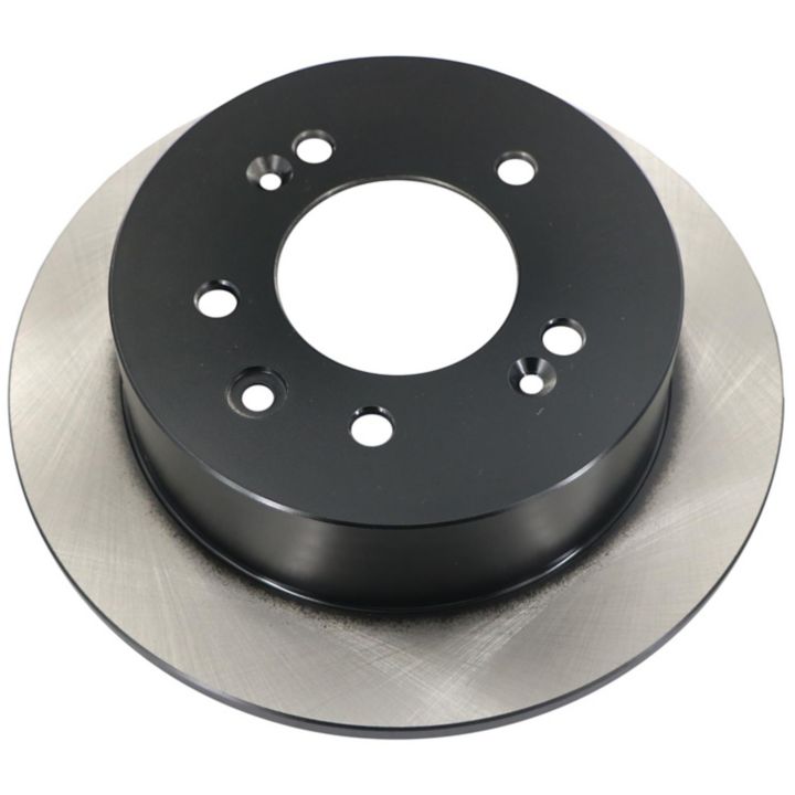 The C80016 ProSeries OE+ Brake Rotor is a circular car brake rotor with a black center and silver outer edge, featuring multiple mounting holes.