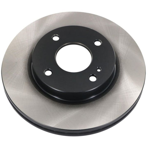 A C80389 ProSeries OE+ Brake Rotor featuring a silver outer edge, a black central hub, and four holes in the middle.