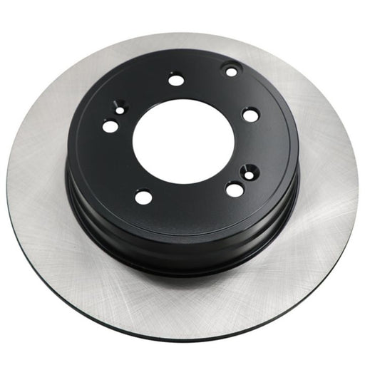 Close-up of the C26458 ProSeries OE+ Brake Rotor featuring five bolt holes and a black center, set against a white background.