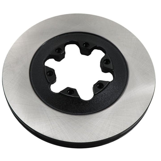 Close-up of the C80306 ProSeries OE+ Brake Rotor in silver and black, featuring mounting holes, on a white background.