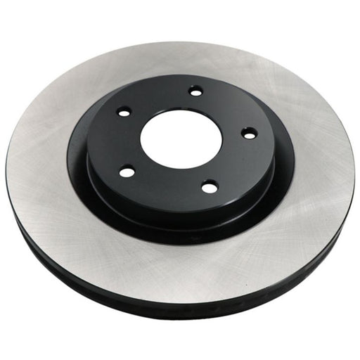 Close-up of a C26510 ProSeries OE+ Brake Rotor featuring a black center and silver outer edge, set against a white background.