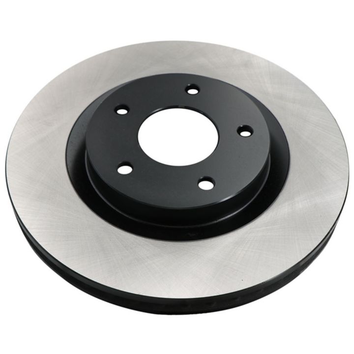 Close-up of a C26510 ProSeries OE+ Brake Rotor featuring a black center and silver outer edge, set against a white background.