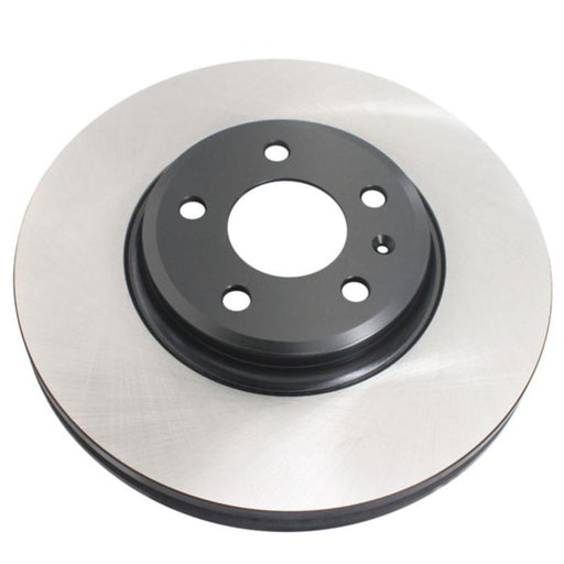 The C80104 ProSeries OE+ Brake Rotor, a single unit in silver and black featuring five bolt holes, is showcased against a white background.