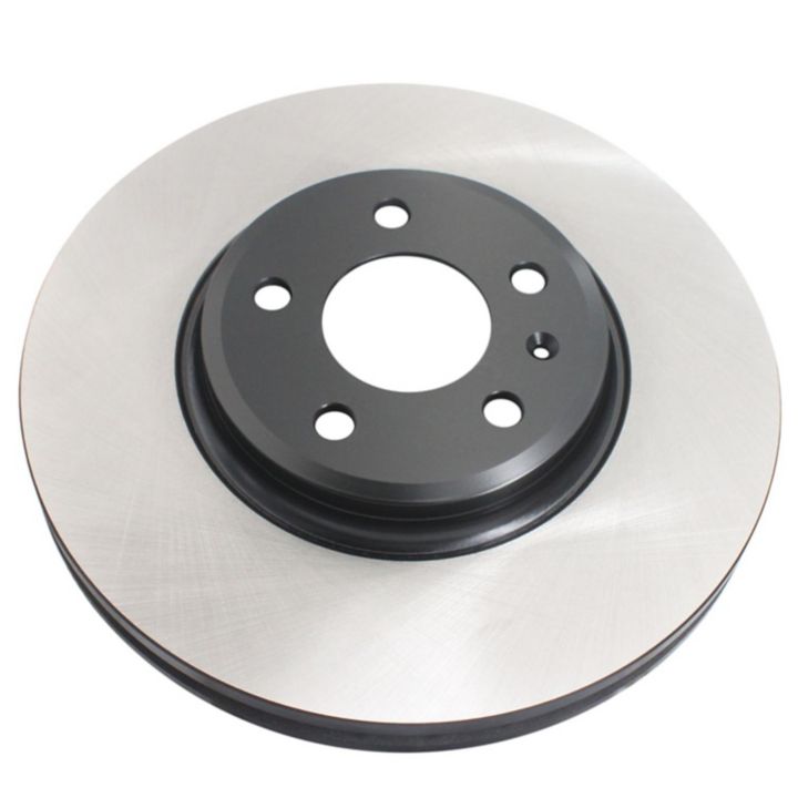 The C80104 ProSeries OE+ Brake Rotor, a single unit in silver and black featuring five bolt holes, is showcased against a white background.