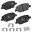 Four MMS1886 ProSeries OE+ black brake pads, along with the accompanying hardware including metal clips and a small packet, are laid out.