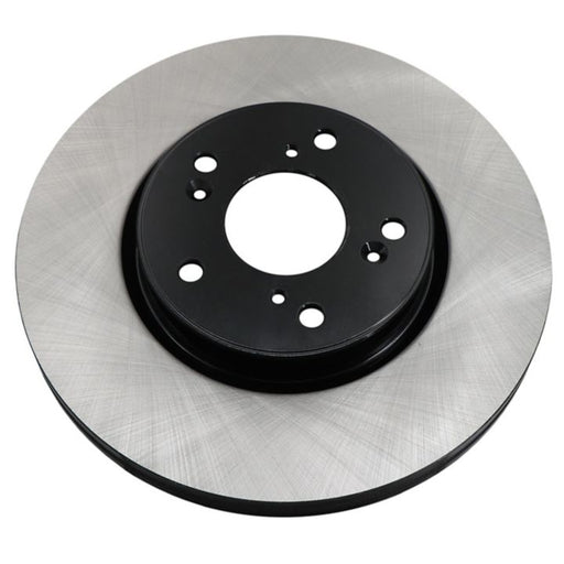A C80567 ProSeries OE+ silver and black brake rotor with several holes for mounting.