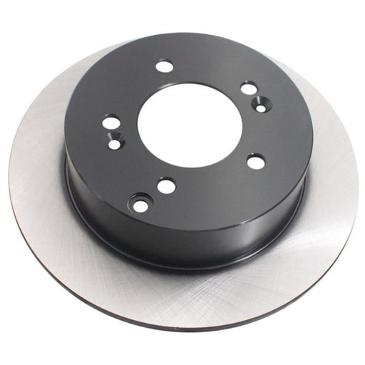 A detailed view of the C26588 ProSeries OE+ Brake Rotor, showcasing its black center and shiny metallic surface.