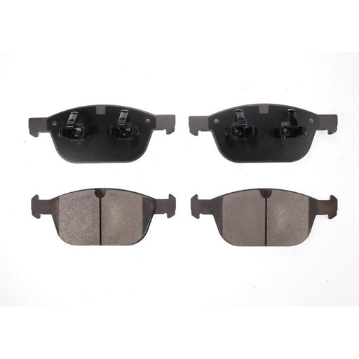 Four BFD1412CR ProSeries OE Brake Pads in black are arranged in two rows on a white background, showcasing both front and back views.