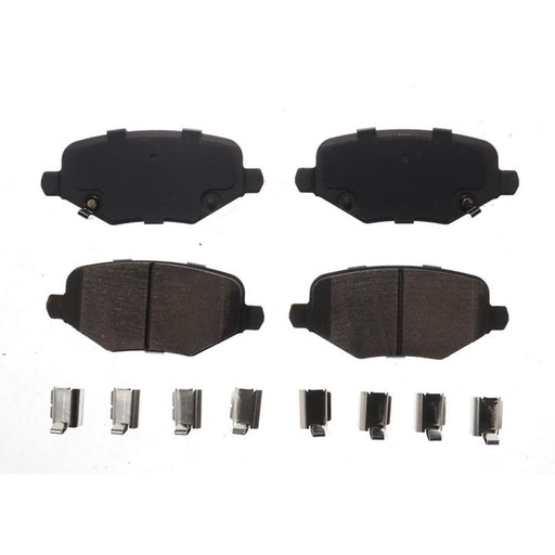 Four BFD1719CR ProSeries OE black brake pads and eight metal clips arranged in two rows on a plain white background.
