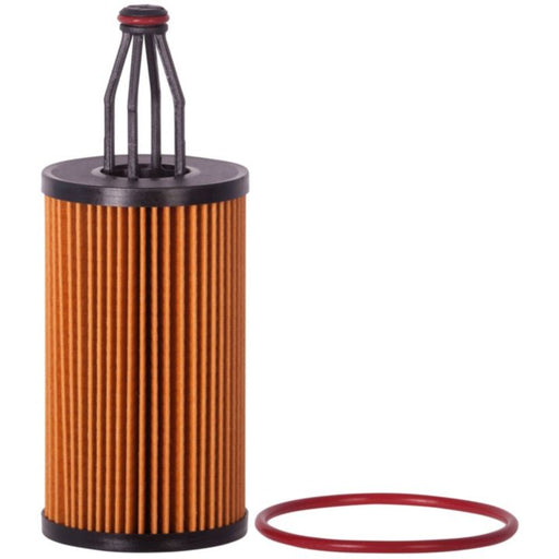A PRS11060 OIL FILTER, featuring orange pleats and a red sealing ring, set against a white background.