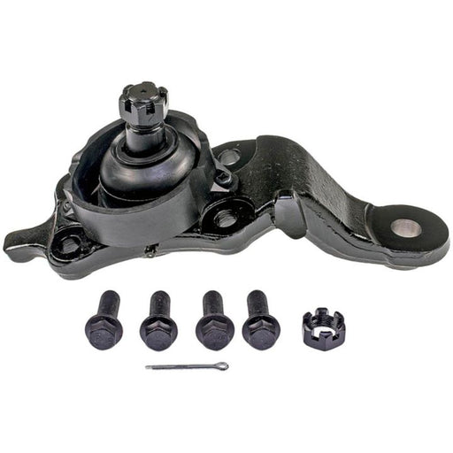 A BJ74303XL NASCAR Advantage Ball Joint - Front in black, complete with a mounting bracket, four screws, a pin, and a castle nut.