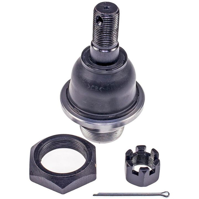 A BJ69145XL NASCAR Advantage Ball Joint - Front, featuring a nut, castle nut, and cotter pin, displayed on a white background.