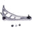 The CB14043 ProSeries OE+ Control Arm, a silver control arm for a vehicle suspension system, comes with accompanying bolts and washer, and is showcased isolated on a white background.