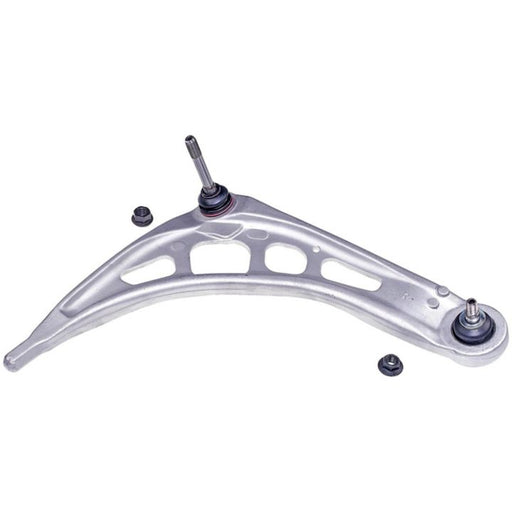 The CB14044 ProSeries OE+ Control Arm is a silver car control arm with three mounting points, featuring holes along its length for reduced weight.