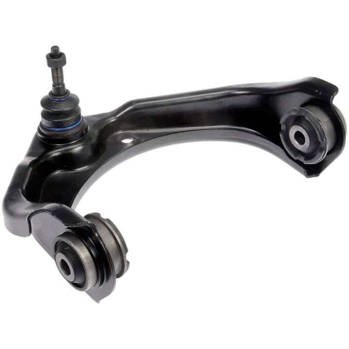 Close-up of the CB85058 ProSeries OE+ Control Arm, featuring bushings and a ball joint, isolated on a white background.