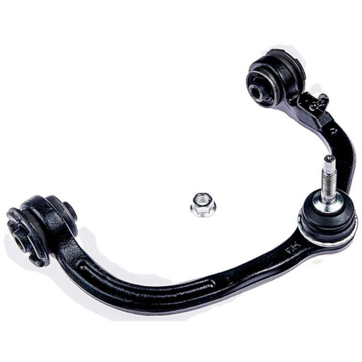 CB85038 ProSeries OE+ Control Arm, featuring a black metal design with bushings and a ball joint, is placed next to a loose nut.