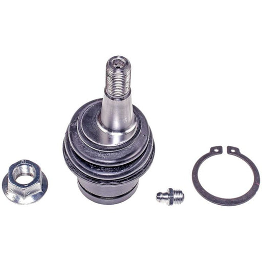 A BJ81285 NASCAR Advantage Ball Joint - Front, complete with nut, bolt, and circlip on a white background.