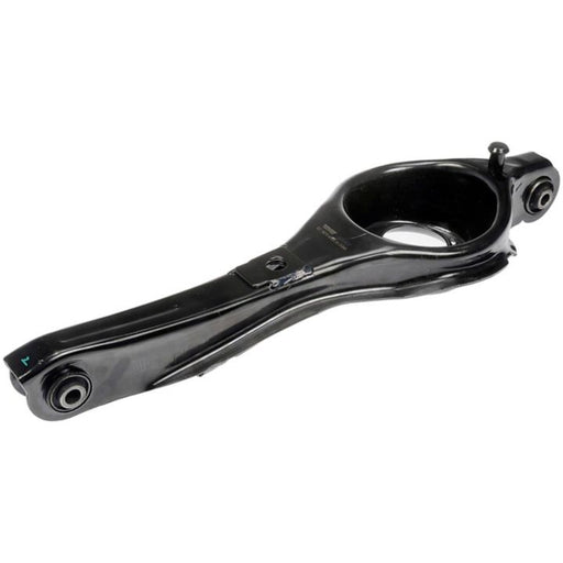 Close-up of a single CA85675 ProSeries OE+ Control Arm in black, featuring bushings and mounting points, placed on a white background.