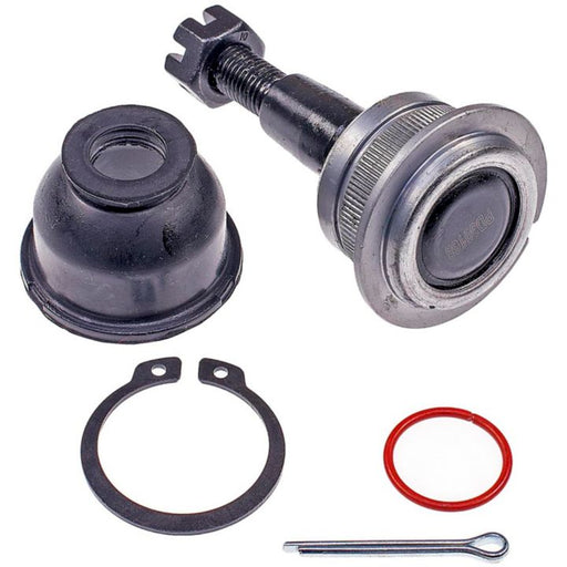 The BJ60006XL NASCAR Advantage Ball Joint - Front is available in black and comes with several components, such as a rubber boot, circlip, red O-ring, and a cotter pin.