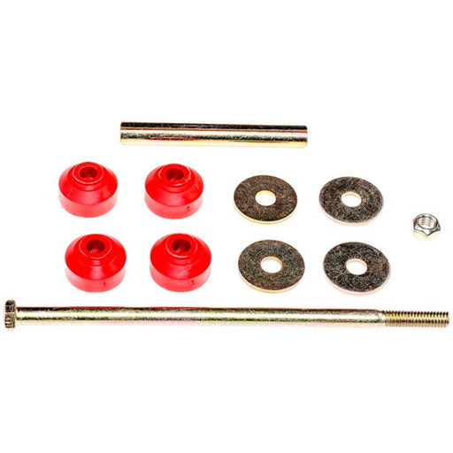 SL85535 ProSeries OE+ Stabilizer Links kit featuring red bushings, metal washers, bolts, and a nut arranged on a white background.