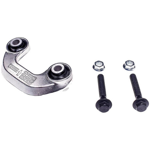 A SL12002 ProSeries OE+ Stabilizer Link, along with two bolts and two corresponding nuts, against a white background.