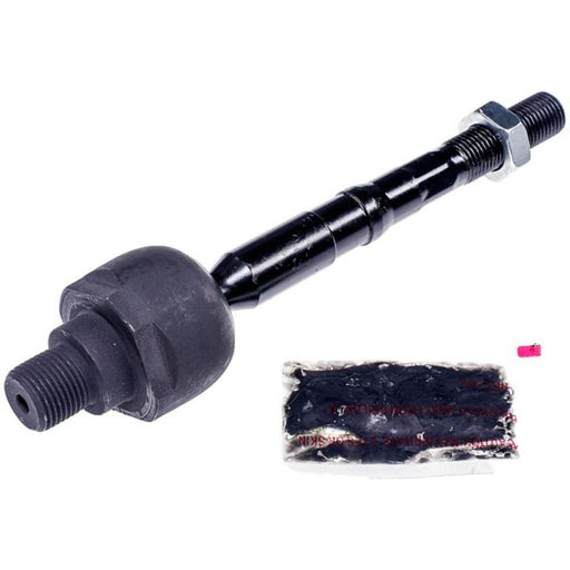 TI63072 ProSeries OE+ black automotive tie rod end with threaded ends, accompanied by a packet of grease and a small red cap.