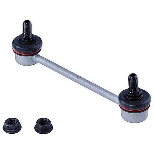 The SL65005XL ProSeries OE+ Stabilizer Links is a metal car stabilizer link featuring two black rubber ends, each with a threaded stud, and two black nuts positioned below it.