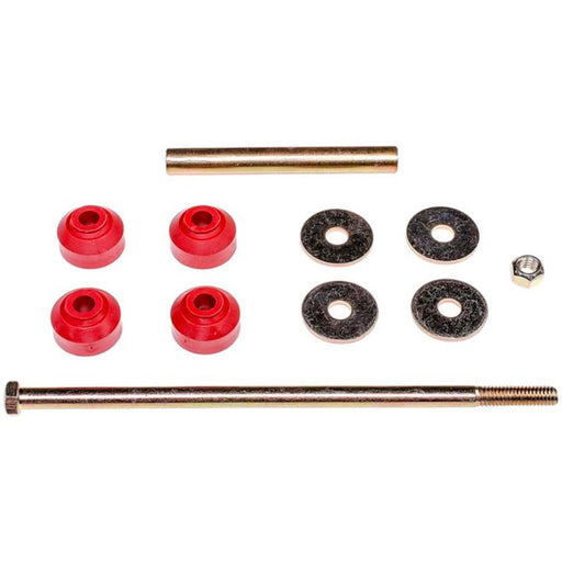 The SL85605 ProSeries OE+ Stabilizer Links kit includes assorted red bushings, washers, bolts, and nuts displayed against a white background, ideal for car suspension or mechanical repair.