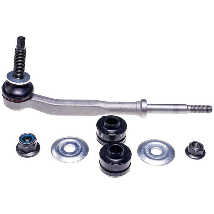 The SL81185XL ProSeries OE+ Stabilizer Links, along with associated hardware such as nuts, washers, and bushings, laid out on a white background.