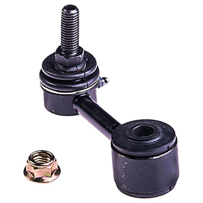 A SL90915 ProSeries OE+ Stabilizer Link in black, with a detached metal nut placed next to it.