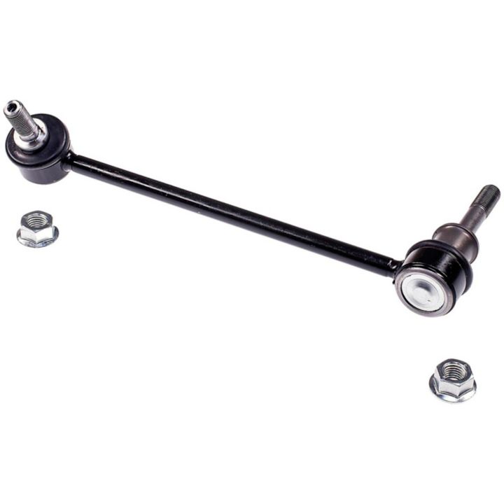 A SL14151 ProSeries OE+ Stabilizer Link in black, accompanied by two nuts, displayed against a white background.