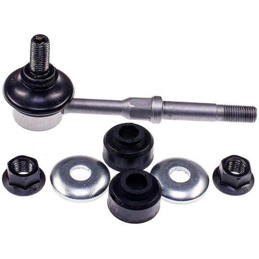 A SL68515XL ProSeries OE+ Stabilizer Link, complete with bushings, washers, and nuts individually arranged on a white background.