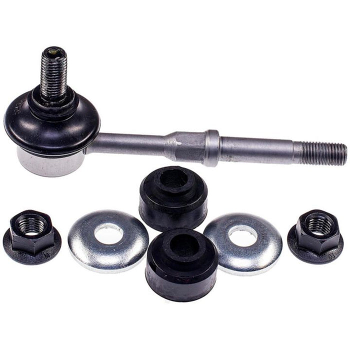 A SL68515XL ProSeries OE+ Stabilizer Link, complete with bushings, washers, and nuts individually arranged on a white background.