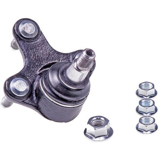 The BJ43023 NASCAR Advantage Ball Joint - Front, complete with mounting hardware including three nuts and bolts as well as a set of five additional nuts, isolated on a white background.