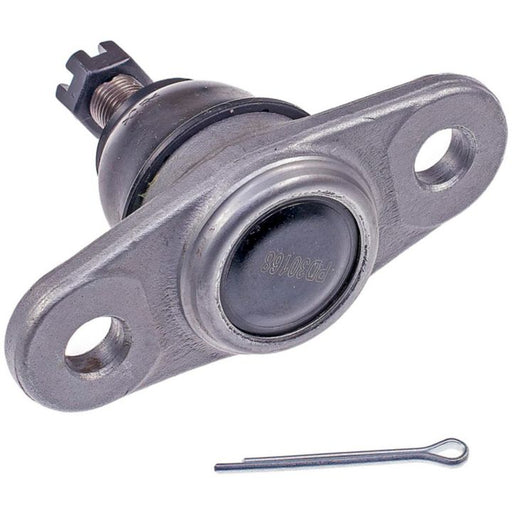 The BJ60065XL NASCAR Advantage Ball Joint - Front, featuring mounting holes and a cotter pin, displayed on a white background.