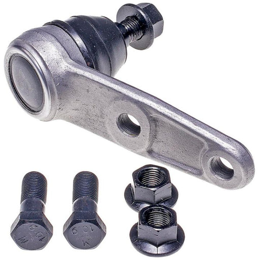 A BJ55005XL NASCAR Advantage Ball Joint - Front with bolts and nuts arranged on a white background.