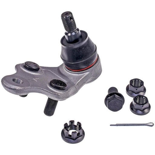 BJ74183XL NASCAR Advantage Front Ball Joint with mounting hardware, including bolts, nuts, and a cotter pin, on a white background.