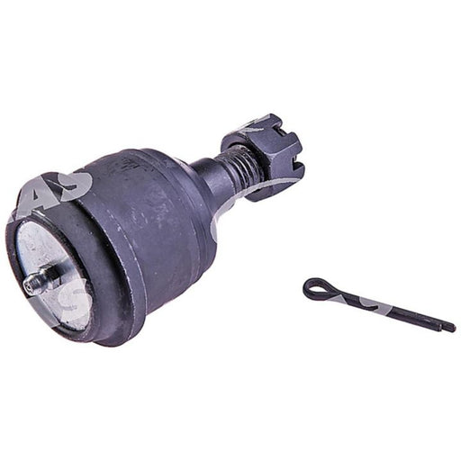 Close-up of the BJ81046 NASCAR Advantage Ball Joint - Front kit, featuring a ball joint with a rubber boot and cotter pin, all set against a white background.