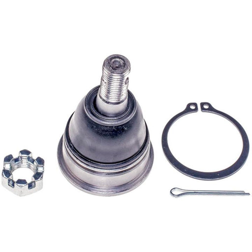 BJ69026 NASCAR Advantage Ball Joint - Front, complete with a cotter pin, snap ring, and castle nut on a white background.